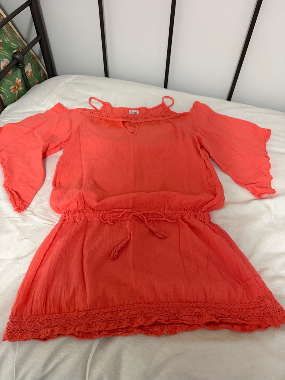 Becca Coral Off-Shoulder Cover-Up with Tie Waist